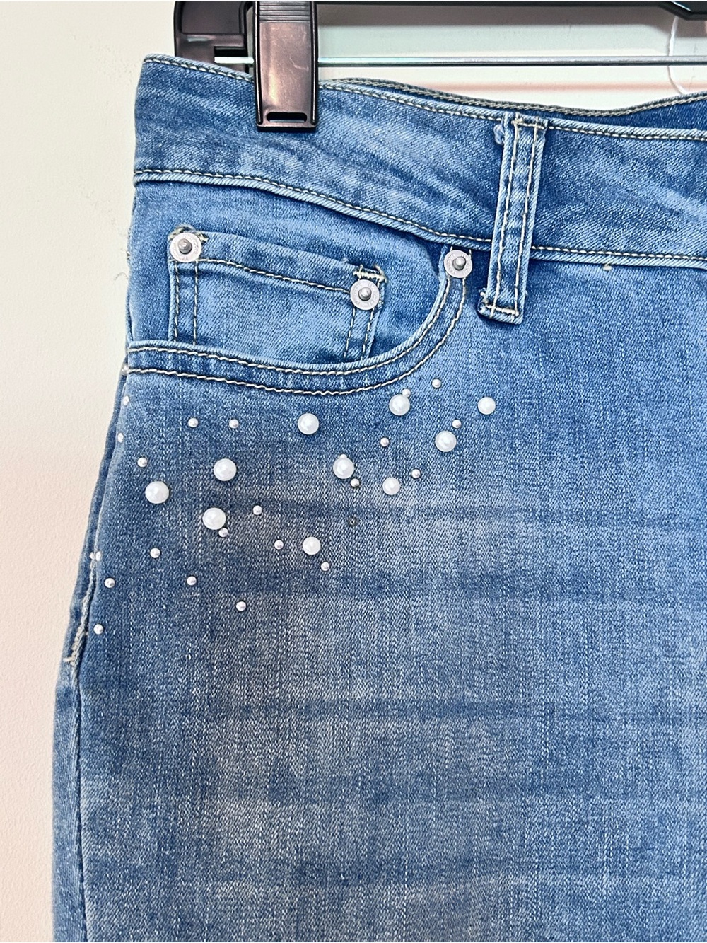 Westport Blue Skinny Jeans with Rhinestone Accents - Picture 2 of 3